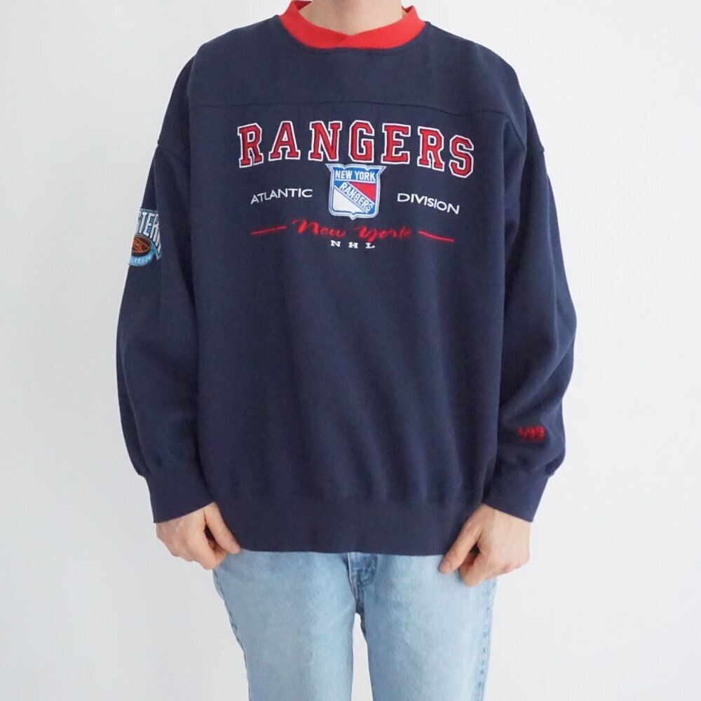 Vintage 90s Lee Sport Navy Rangers NHL Atlantic Division Crewneck Sweatshirt XXL